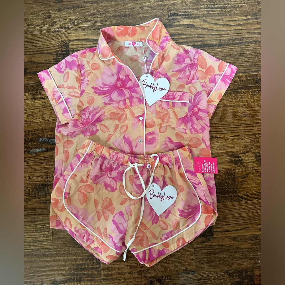 Buddy Love Peach and Pink Floral Pajama Set